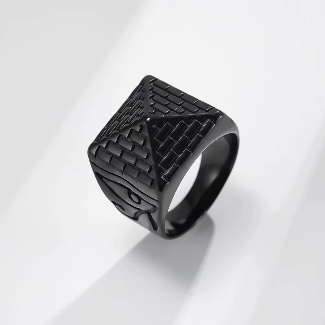 Egyptian Ring <br>Black Pyramid (Steel)