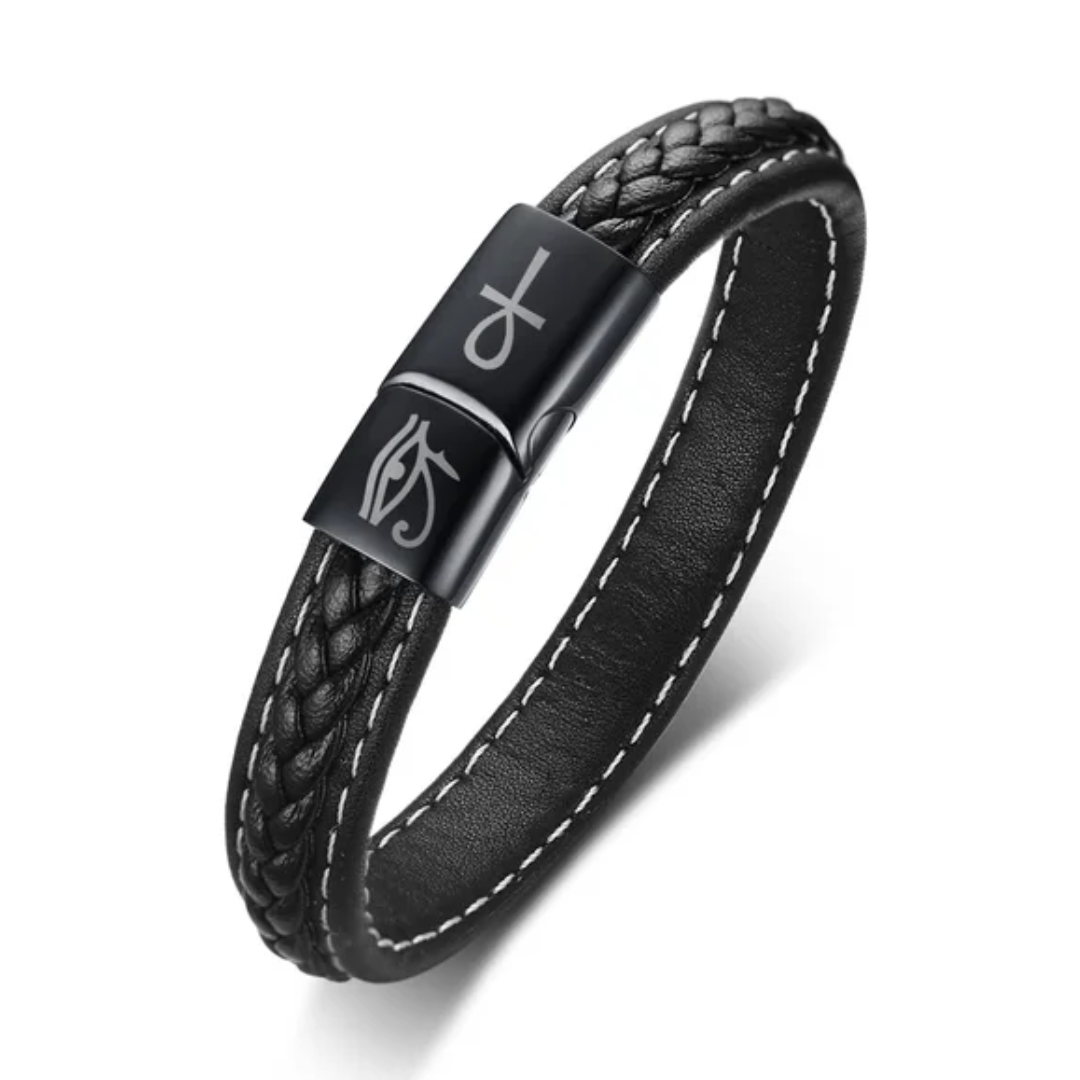 Joielavie Armband Heren Egyptische Ankh Kruis van het leven magnetische gesp meerdere rijen geweven echt leer roestvrij staal vintage sieraden zwart zilver goud, Eén maat Joielavie Armband Heren Egyptische Ankh Kruis van het leven magnetische gesp meerdere rijen geweven echt leer roestvrij staal vintage sieraden zwart zilver goud, Eén maat