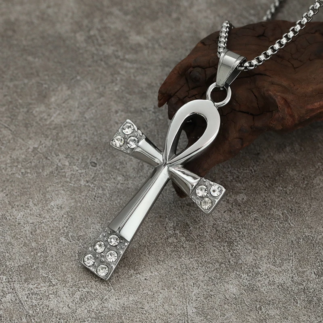 Ciondolo Ankh Egiziano In Argento - Croce Della Vita Con Collana Cordino Nero 5,2 Cm - Artigianato Italiano - Foto 2