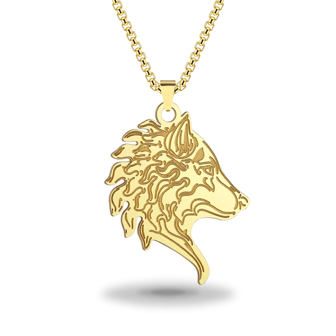 Colar Egípcio<br> Lobo Dourado (Aço)