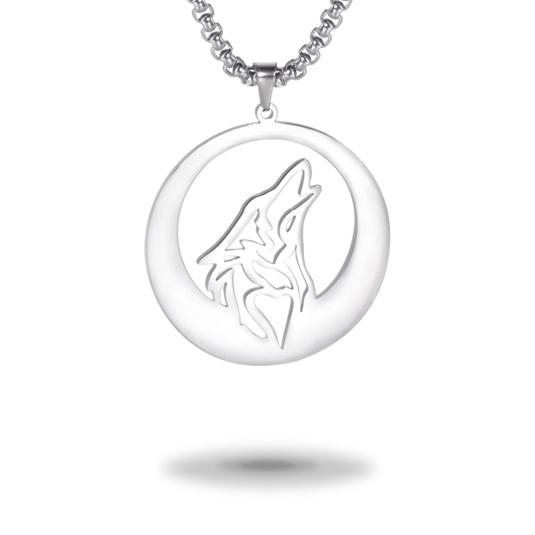 Egyptian Necklace <br />Wolf and Moon (Steel)