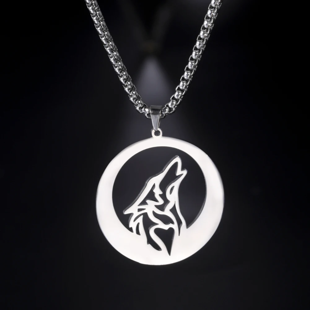 Collier Égyptien <br> Loup et Lune (Acier)