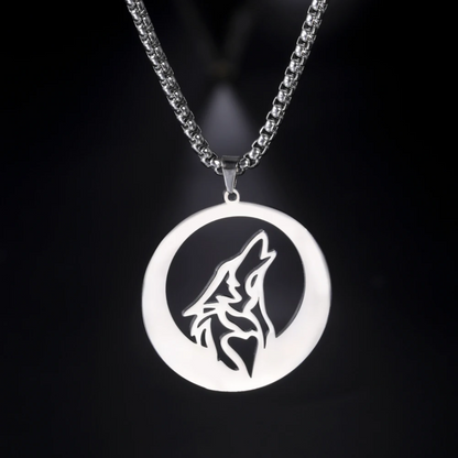 Egyptian Necklace <br />Wolf and Moon (Steel)