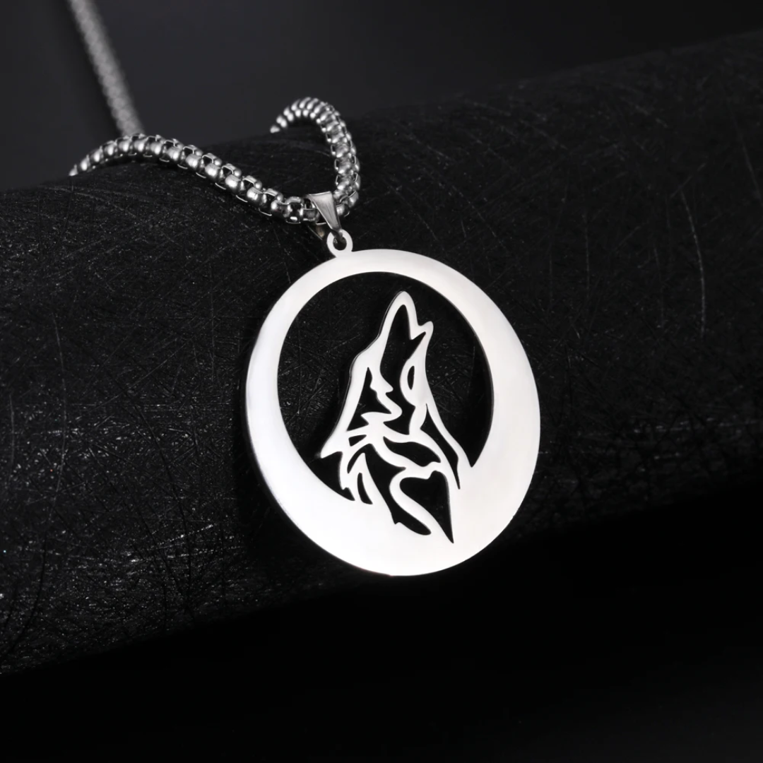 Collier Égyptien <br> Loup et Lune (Acier)