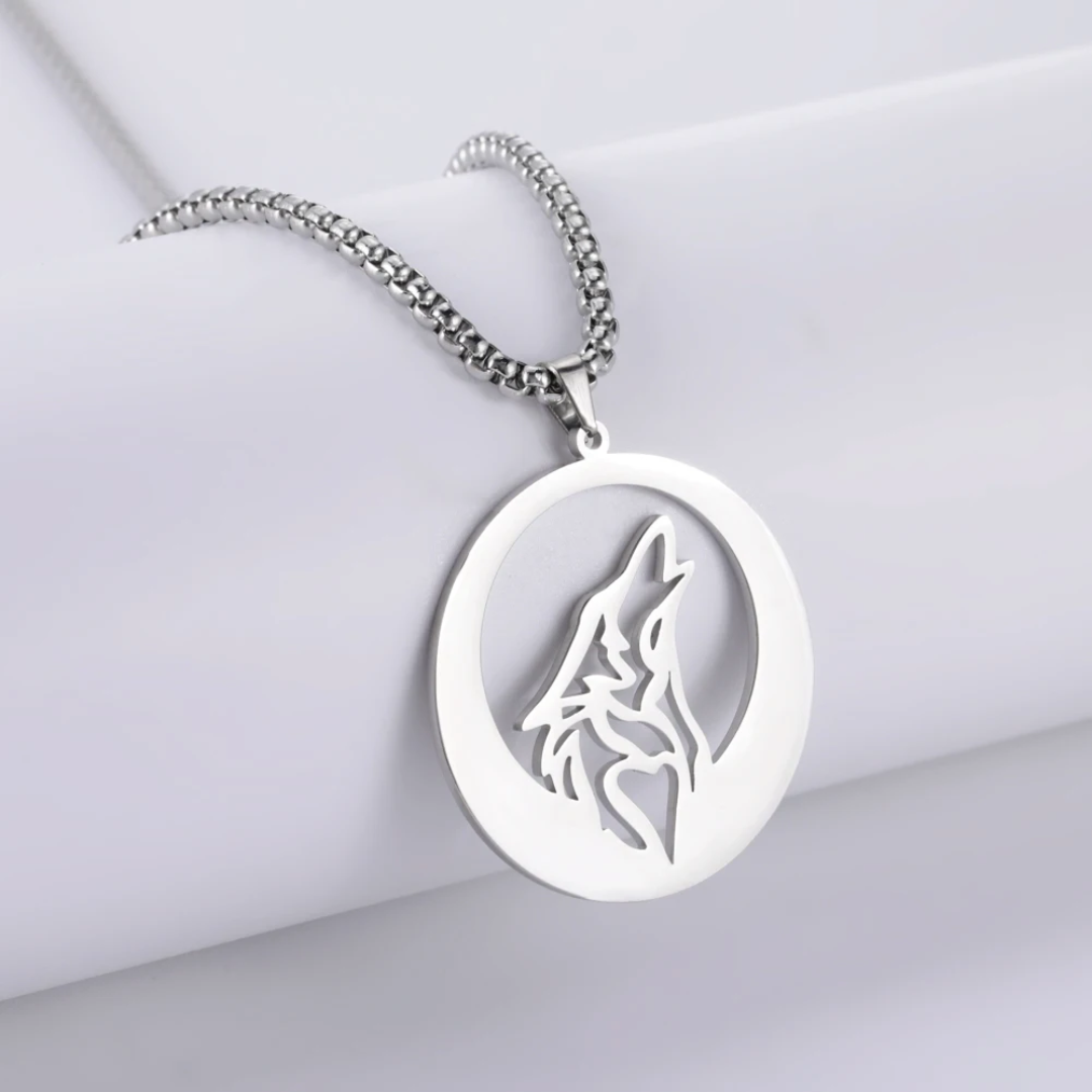 Collier Égyptien <br> Loup et Lune (Acier)