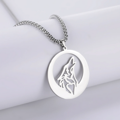 Egyptian Necklace <br />Wolf and Moon (Steel)