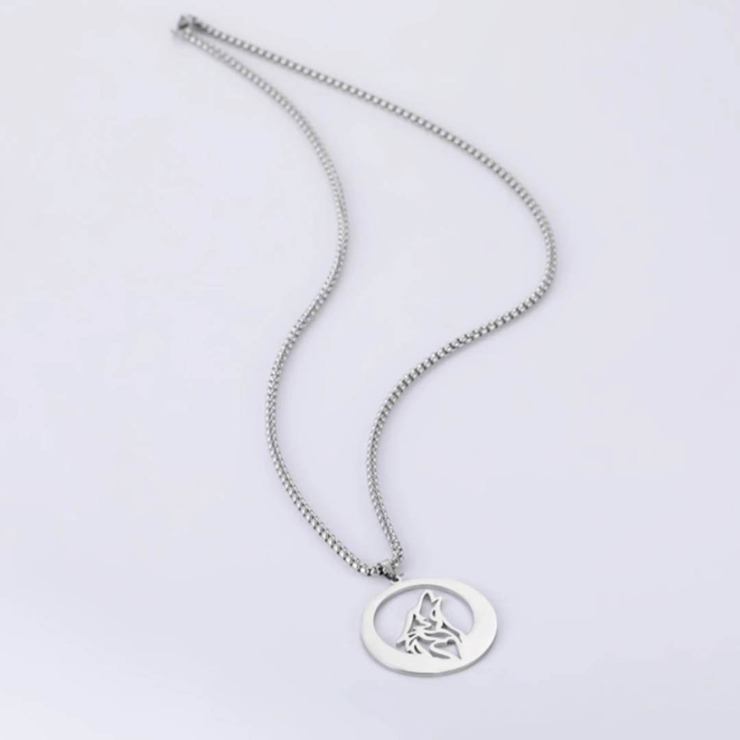 Collier Égyptien <br> Loup et Lune (Acier)