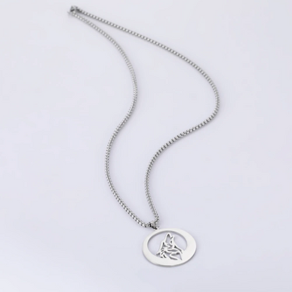 Collier Égyptien <br> Loup et Lune (Acier)